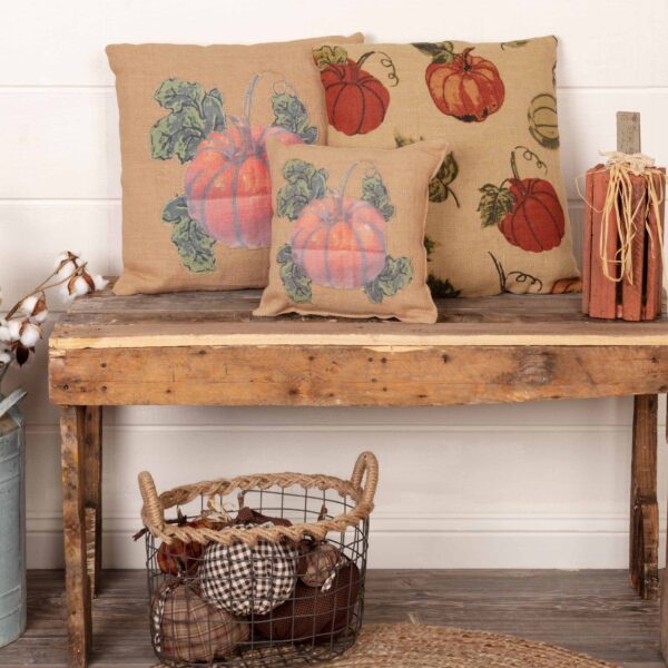 VHC-56722 - Jute Burlap Natural Harvest Garden Pumpkin Pillow 12x12