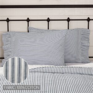 VHC-51911 - Sawyer Mill Blue Ticking Stripe Ruffled Standard Pillow Case Set of 2 21x30