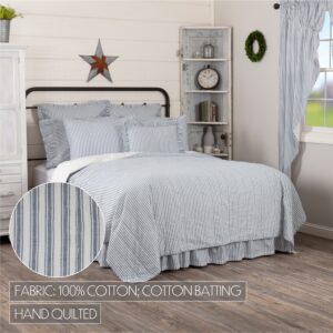 VHC-51904 - Sawyer Mill Blue Ticking Stripe Twin Quilt Coverlet 68Wx86L