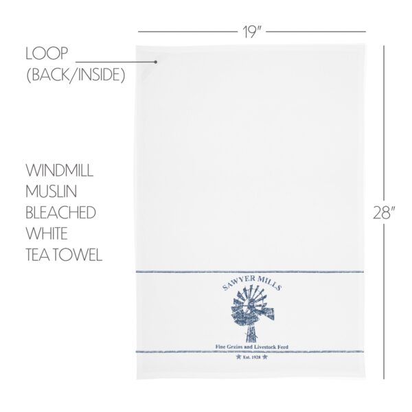 VHC-51293 - Sawyer Mill Blue Windmill Muslin Bleached White Tea Towel 19x28