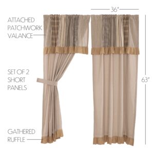 VHC-45799 - Sawyer Mill Charcoal Chambray Solid Short Panel with Attached Patchwork Valance Set of 2 63x36