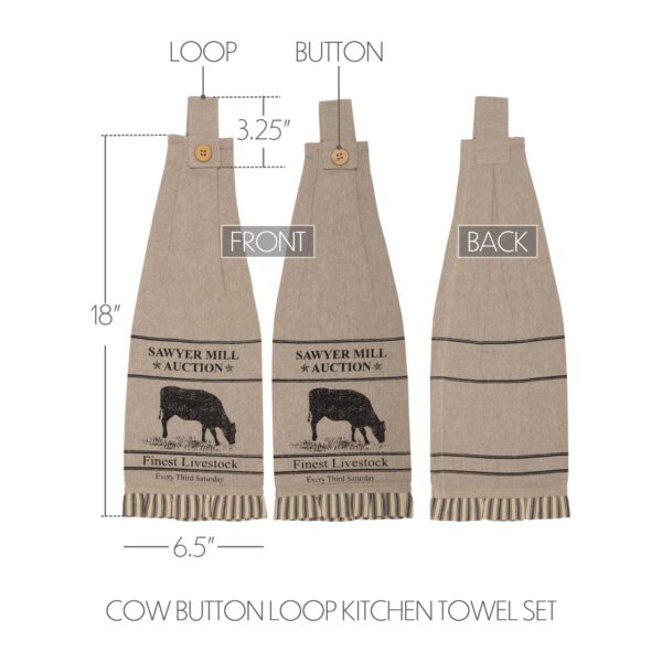 VHC-45803 - Sawyer Mill Charcoal Cow Button Loop Kitchen Towel Set of 2