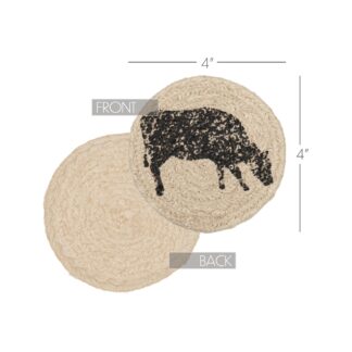 Sawyer Mill Charcoal Cow Jute Coaster Set of 6 by April & Olive