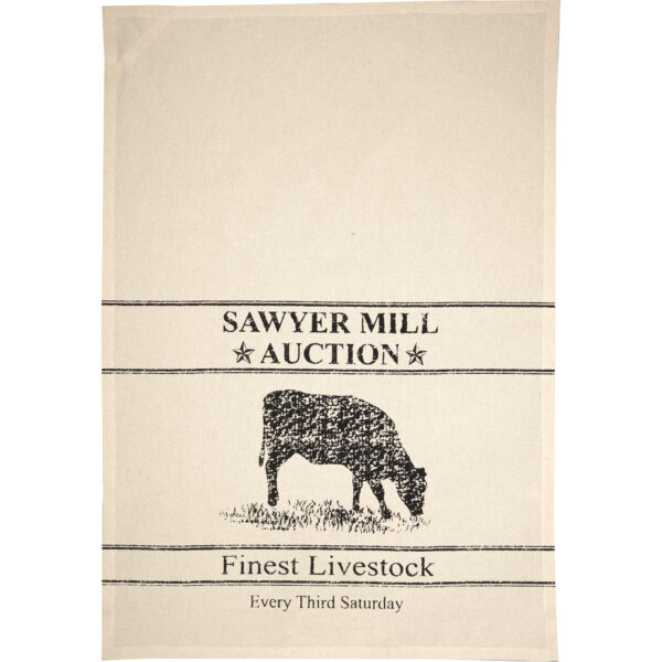 VHC-51310 - Sawyer Mill Charcoal Cow Muslin Unbleached Natural Tea Towel 19x28