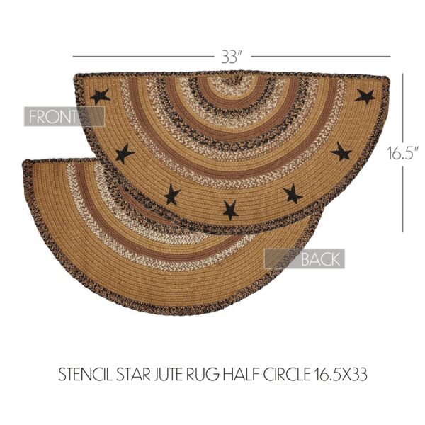 VHC-69438 - Kettle Grove Jute Rug Half Circle Stencil Stars w/ Pad 16.5x33