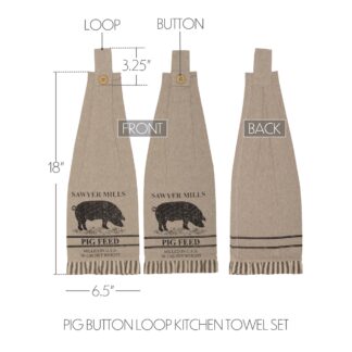 Sawyer Mill Charcoal Pig Button Loop Kitchen Towel Set of 2 by April & Olive