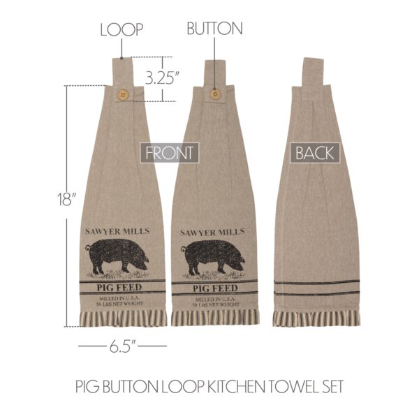 VHC-45877 - Sawyer Mill Charcoal Pig Button Loop Kitchen Towel Set of 2