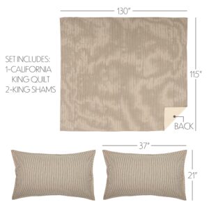 VHC-51709 - Sawyer Mill Charcoal Ticking Stripe California King Quilt Set; 1-Quilt 130Wx115L w/2 Shams 21x37