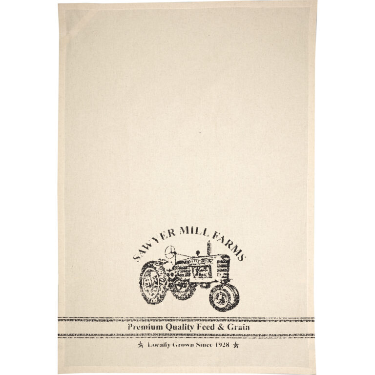 VHC-51309 - Sawyer Mill Charcoal Tractor Muslin Unbleached Natural Tea Towel 19x28