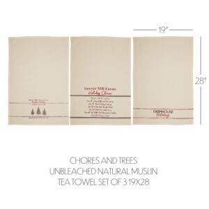 VHC-63467 - Sawyer Mill Holiday Chores And Trees Unbleached Natural Muslin Tea Towel Set of 3 19x28