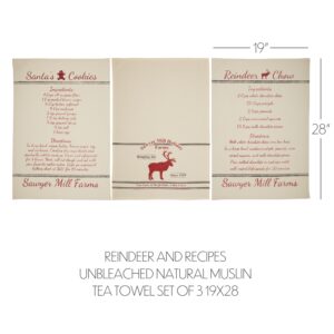 VHC-63466 - Sawyer Mill Holiday Reindeer And Recipes Unbleached Natural Muslin Tea Towel Set of 3 19x28