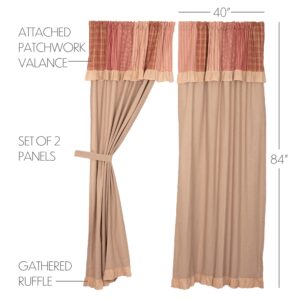 VHC-51344 - Sawyer Mill Red Chambray Solid Panel with Attached Patchwork Valance Set of 2 84x40