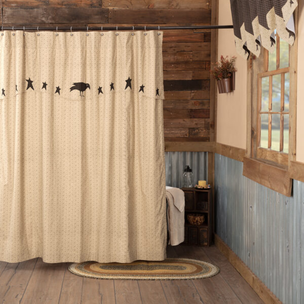 VHC-51246 - Kettle Grove Shower Curtain with Attached Applique Crow and Star Valance 72x72