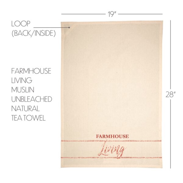 VHC-51348 - Sawyer Mill Red Farmhouse Living Muslin Unbleached Natural Tea Towel 19x28