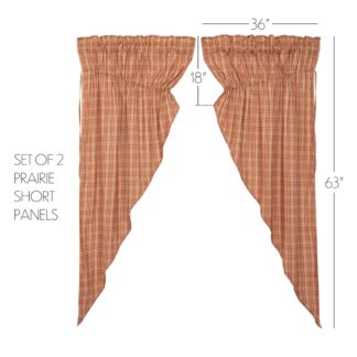 Farmhouse Sawyer Mill Red Plaid Prairie Short Panel Set of 2 63x36x18 by April & Olive