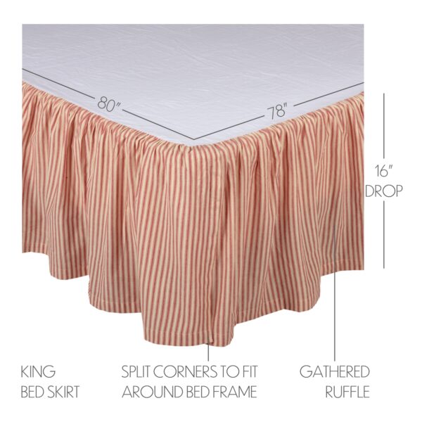 VHC-51948 - Sawyer Mill Red Ticking Stripe King Bed Skirt 78x80x16