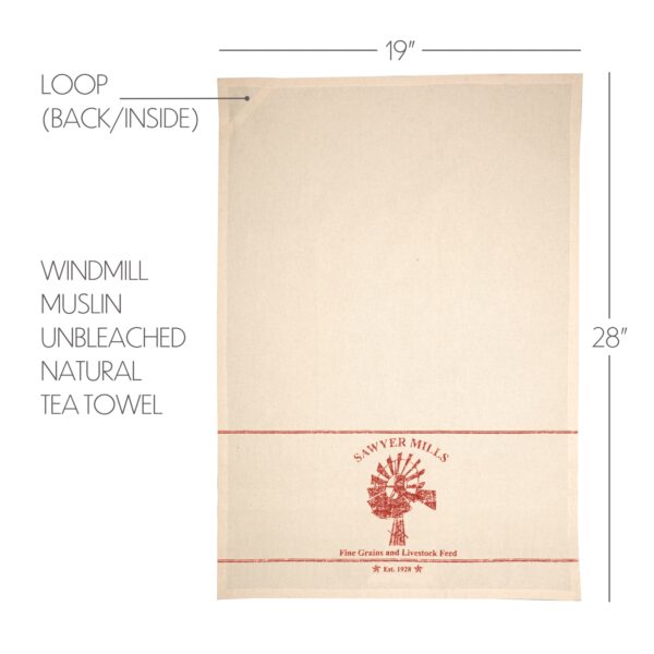 VHC-51350 - Sawyer Mill Red Windmill Muslin Unbleached Natural Tea Towel 19x28