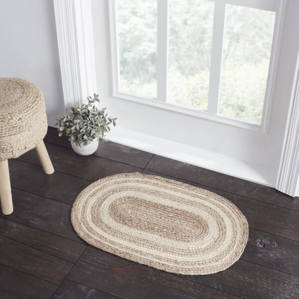 VHC-80369 - Natural & Creme Jute Rug Oval w/ Pad 20x30