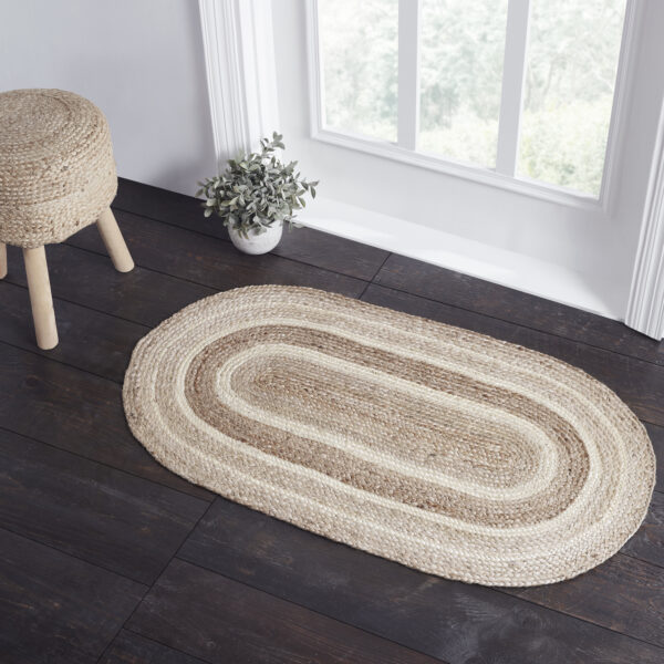 VHC-80370 - Natural & Creme Jute Rug Oval w/ Pad 27x48