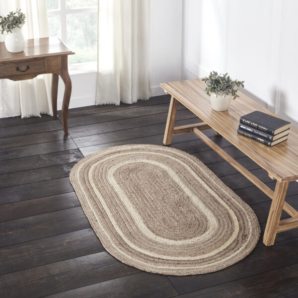 VHC-80371 - Natural & Creme Jute Rug Oval w/ Pad 36x60