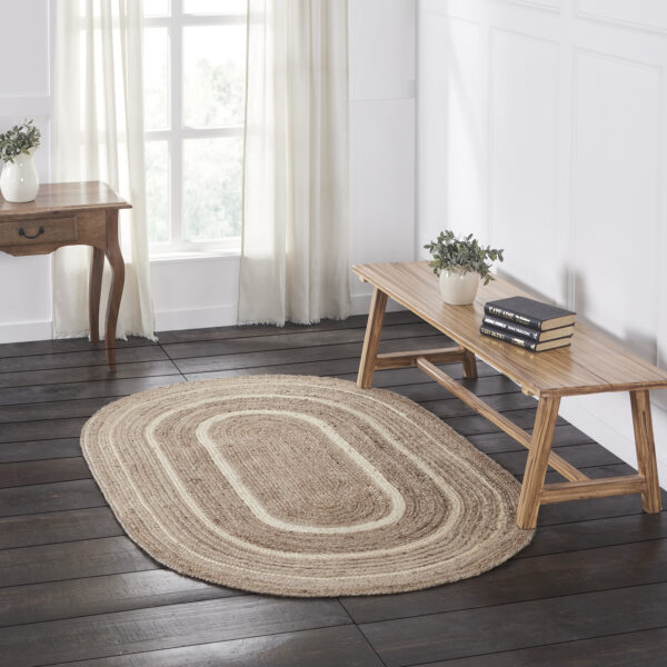 VHC-80372 - Natural & Creme Jute Rug Oval w/ Pad 48x72
