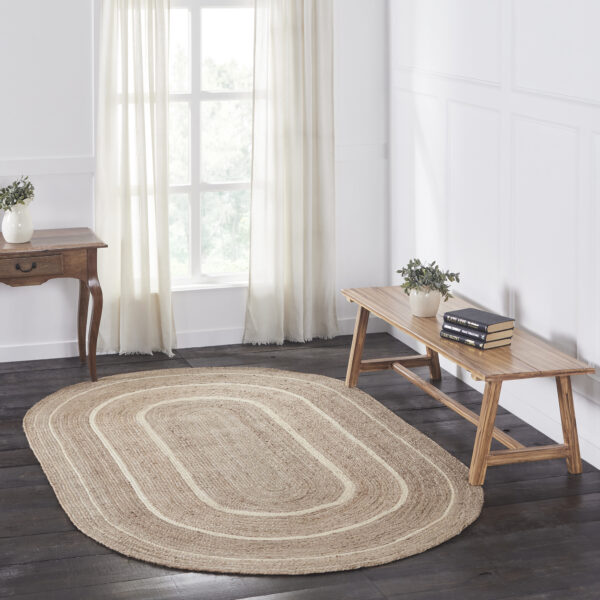 VHC-80373 - Natural & Creme Jute Rug Oval w/ Pad 60x96