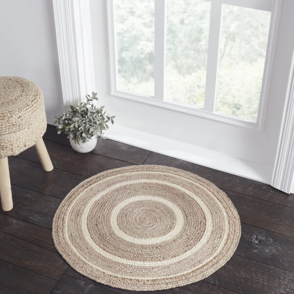 VHC-80379 - Natural & Creme Jute Rug w/ Pad 3ft Round