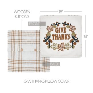VHC-80550 - Wheat Plaid Give Thanks Pillow Cover 18x18