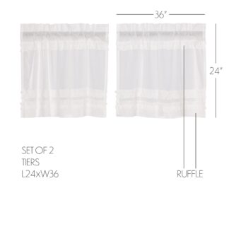 Farmhouse White Ruffled Sheer Petticoat Tier Set of 2 L24xW36 by April & Olive