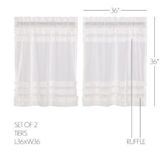 Farmhouse White Ruffled Sheer Petticoat Tier Set of 2 L36xW36 by April & Olive