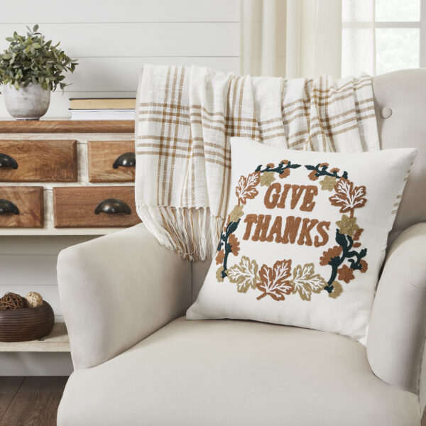 VHC-80549 - Wheat Plaid Give Thanks Pillow 18x18