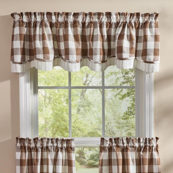 PD-113-471BR-Wicklow Lined Layered Valance 16 Inch - Brown and Cream